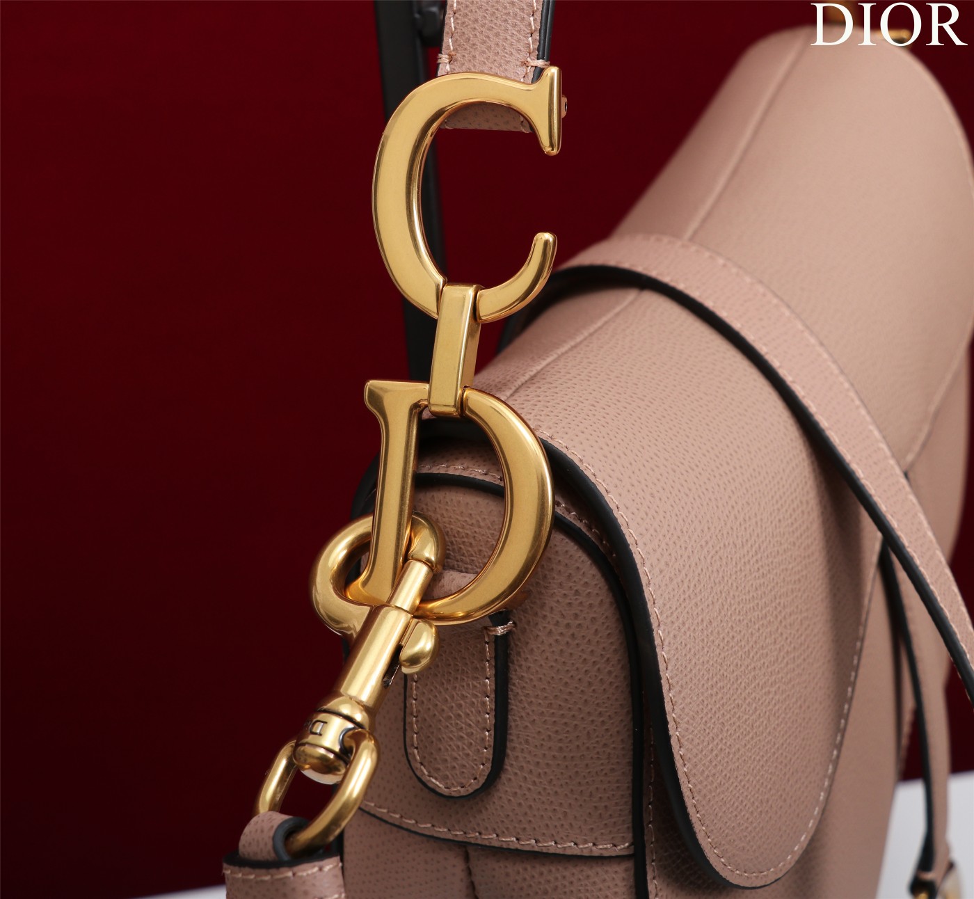 Saddle Bag with Strap Nude Pink Grained Calfskin